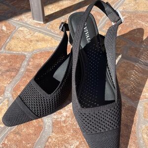 Vivaia Black Knit Margot Slingback Heels — Pointed Toe Comfort